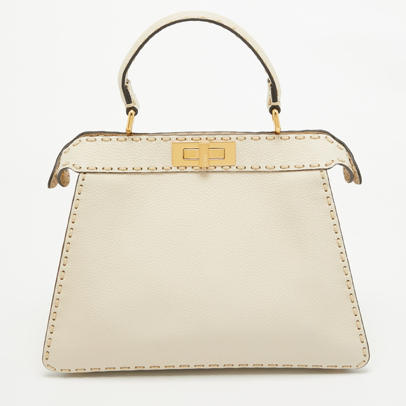 FENDI Cream Selleria Leather Medium Peekaboo ISeeU Top Handle Bag - Picture 4 of 8